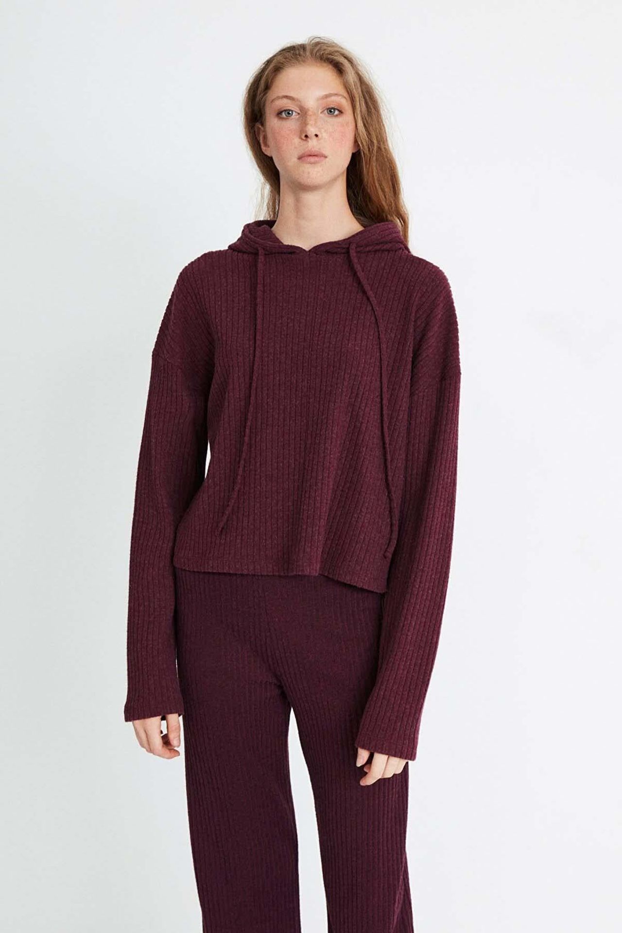 GRIMELANGE Düz Kapüşonlu Nervürlü Sweatshirt 1