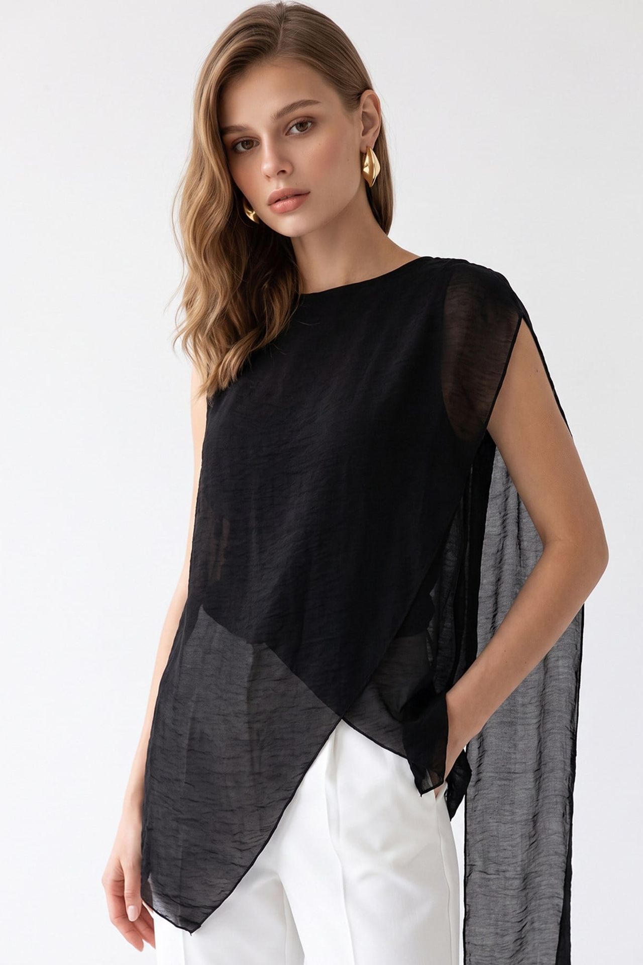 MIXRAY Long Chiffon Sleeveless Blouse 1