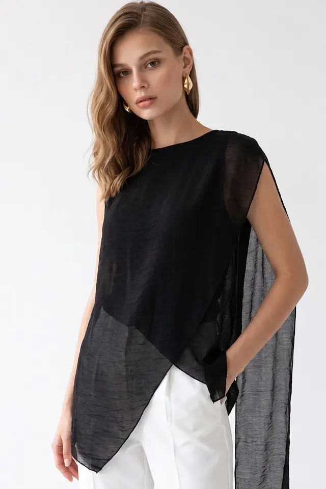 MIXRAY Long Chiffon Sleeveless Blouse