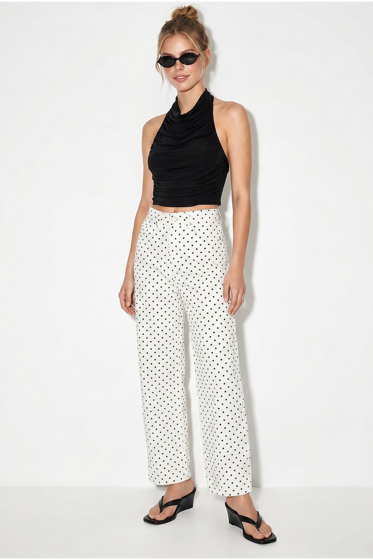 LUCCI High-Waist Straight Leg Polka Dot Jeans 4