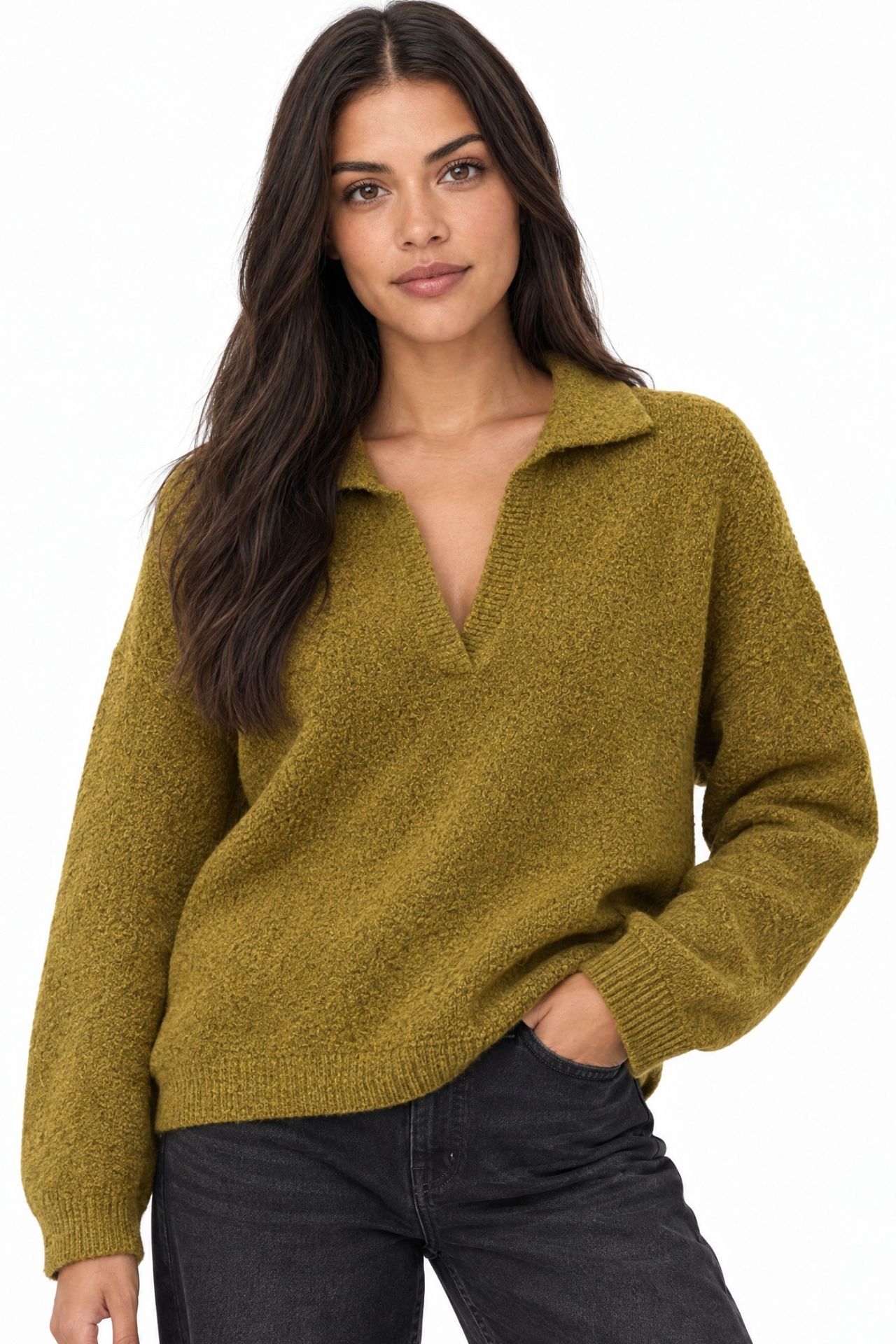 MIXRAY Thick Knit Relaxed Fit Sweater with Shirt Collar 1