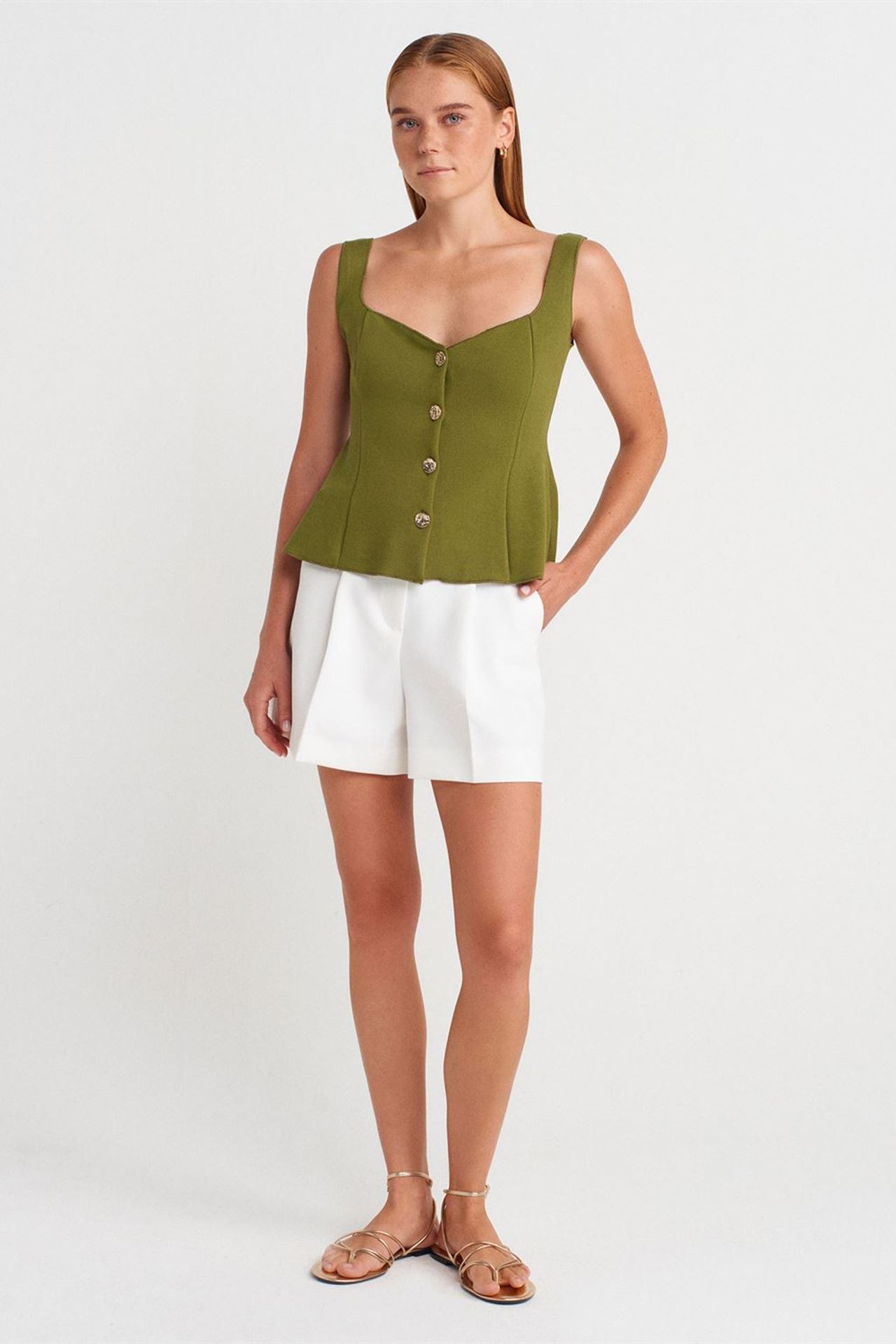 DILVIN Dar Kesim Kolsuz Peplum Bluz 4