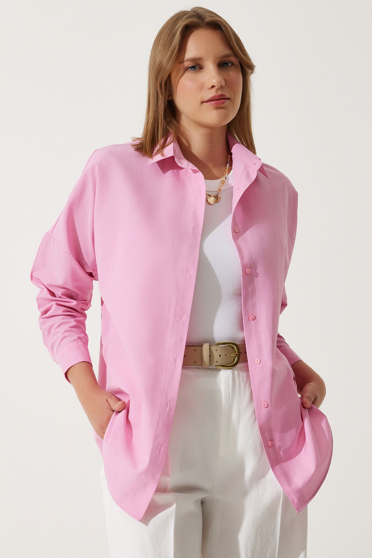 ISTANBUL Oversized Poplin Button-Up Shirt with Long Sleeves 4