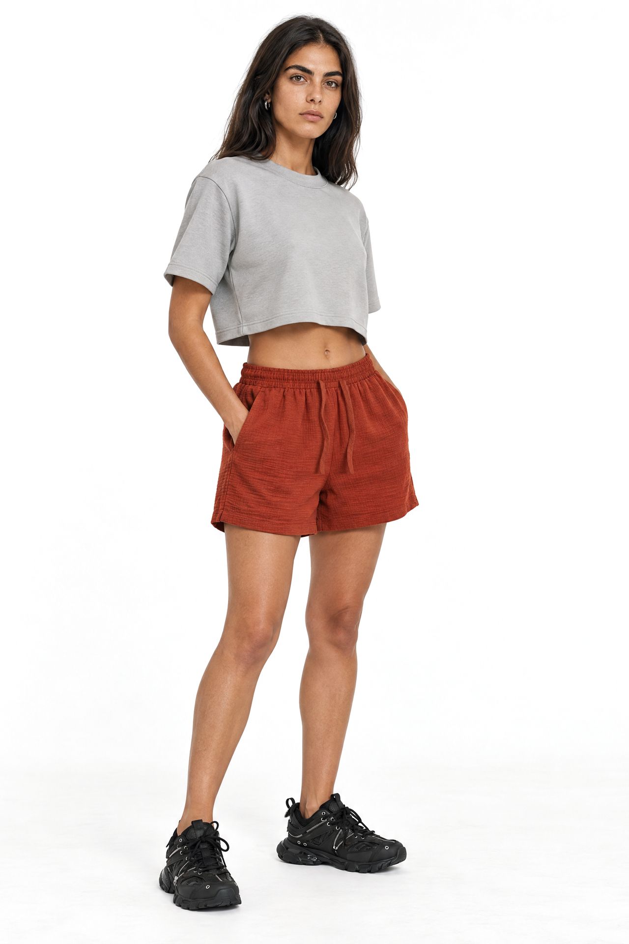 Mixray High-Waist Textured Wide-Leg Shorts