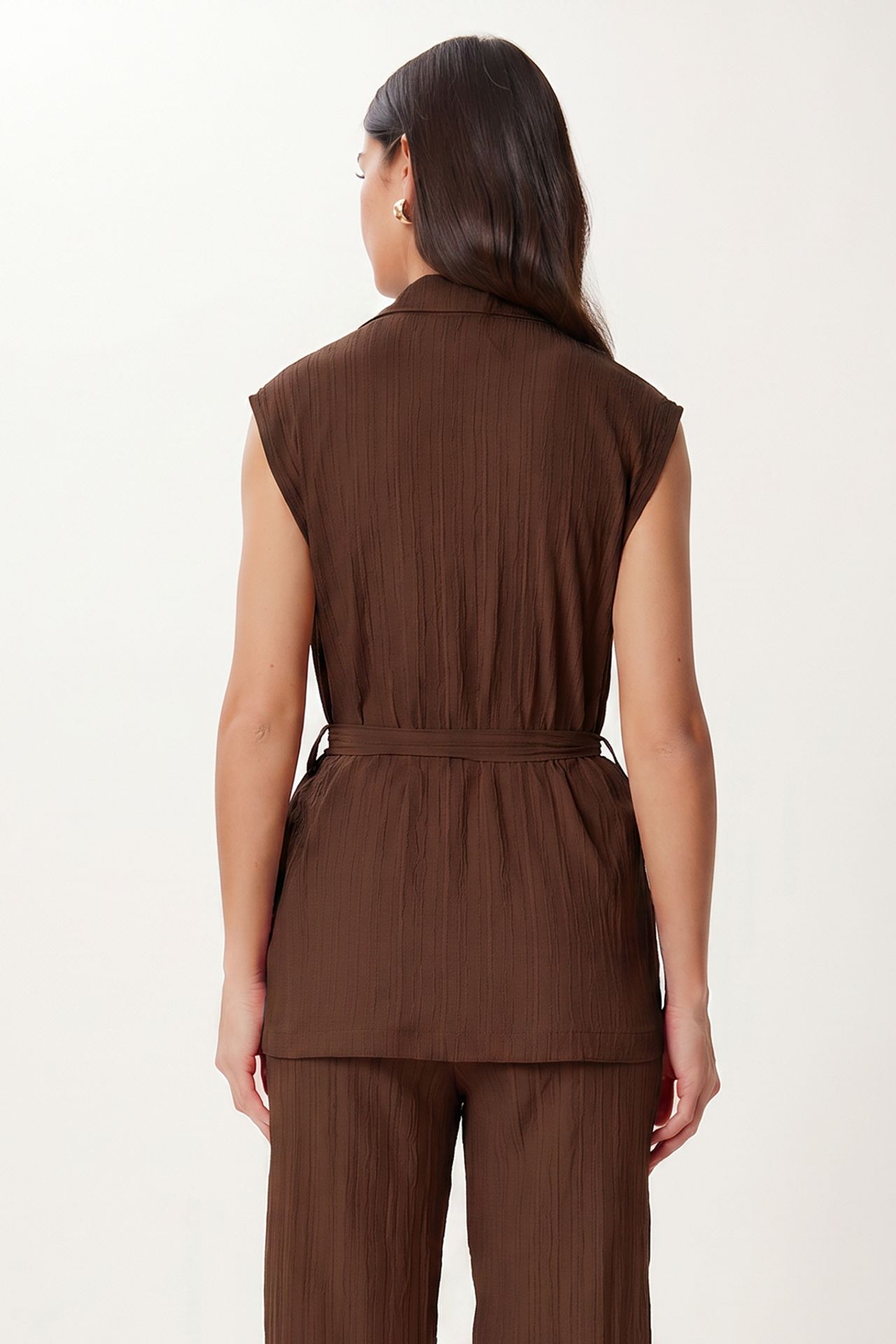 ISTANBUL High Waist Two-Piece Set with Shirt Collar and Wide Leg Pants