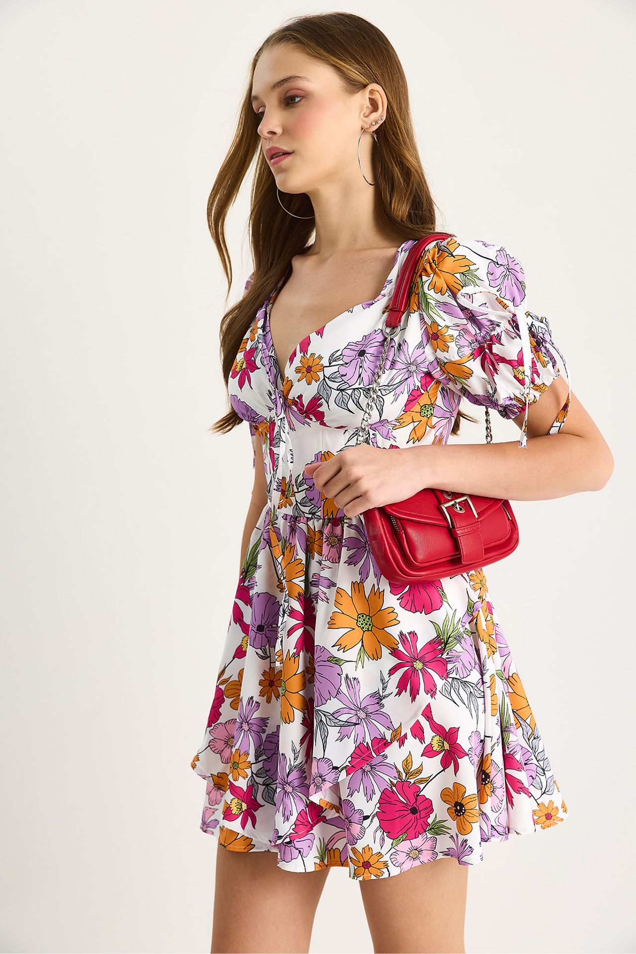 LUCCI Floral Cut-Out V-Neck Mini Dress 6