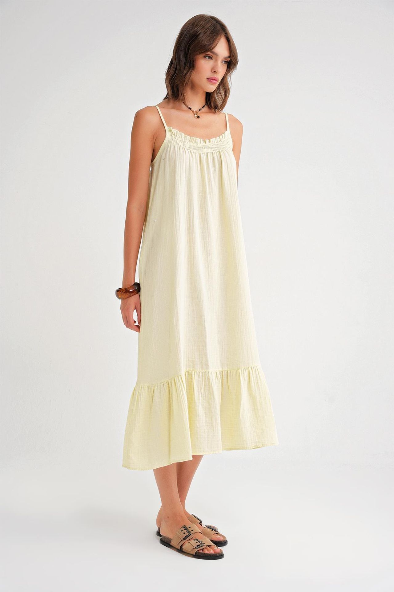 Mixray Midi Muslin Dress with Ruffle Detail 3