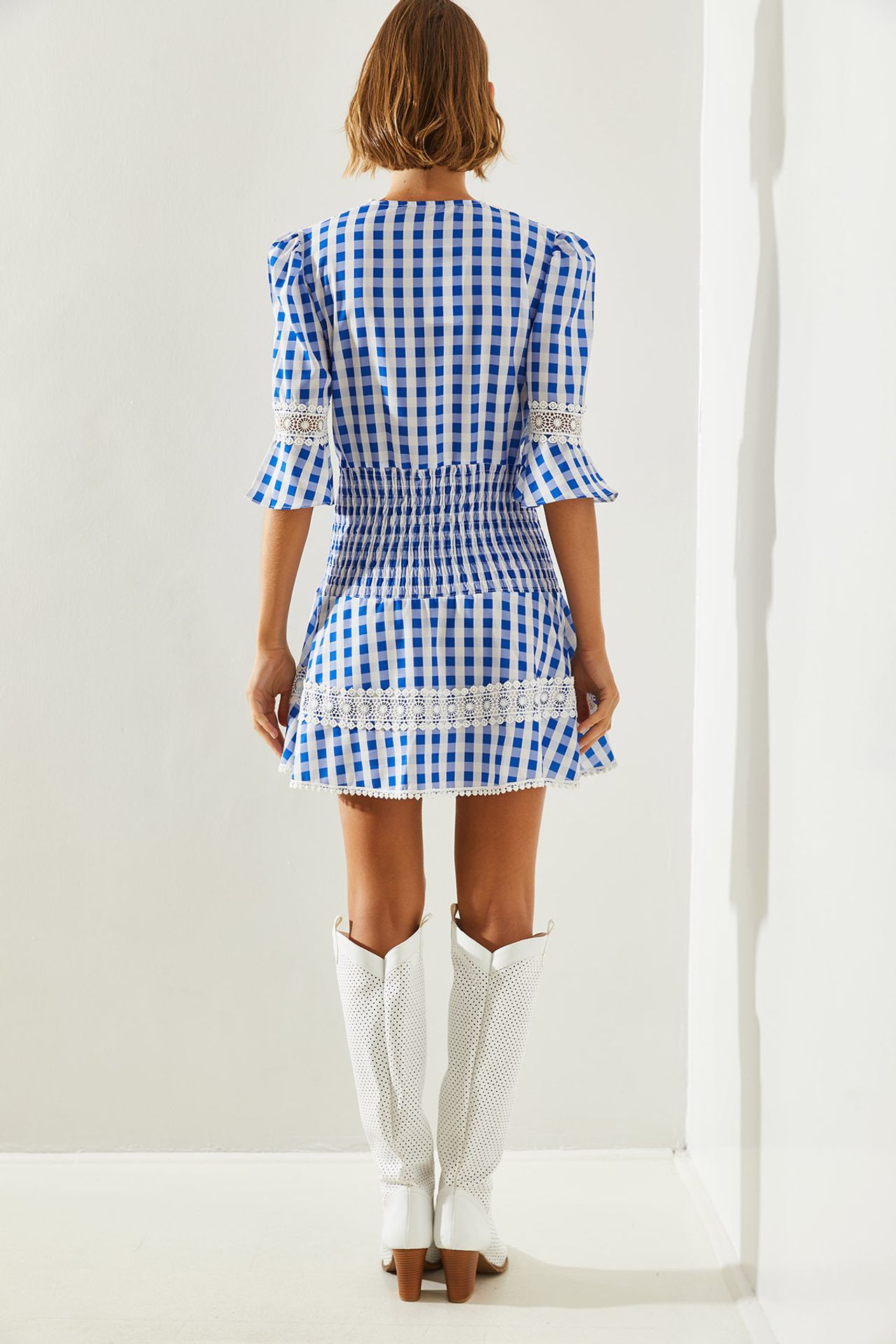 LUCCI Striped V-Neck Mini Dress with Bow