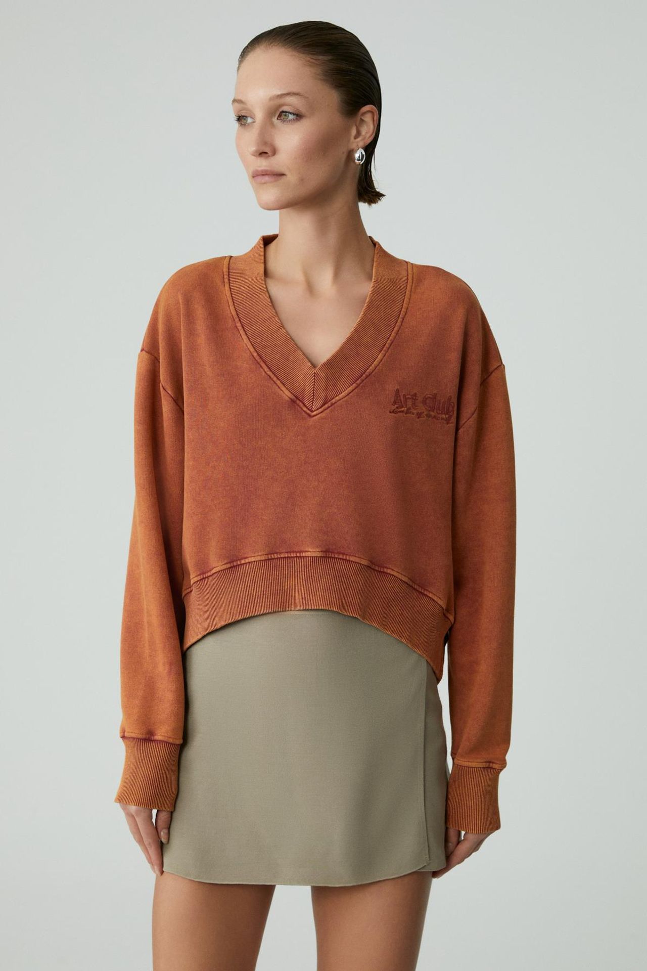 GRIMELANGE Bol Kesim V Yaka Kısa Sweatshirt 4