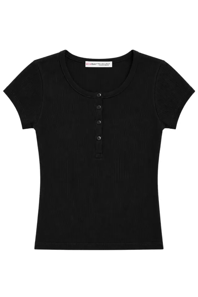 Mixray Fitted Cotton Button Tank Top