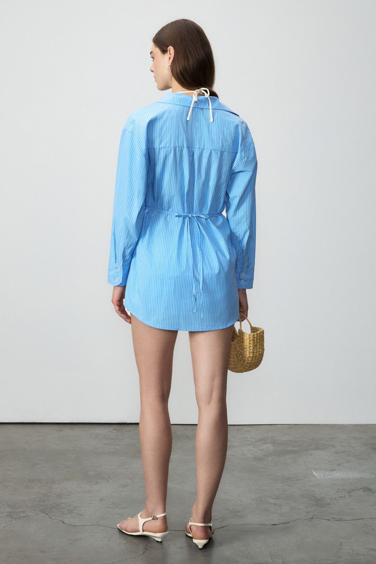 GRIMELANGE Striped Shirt Collar Mini Shirt Dress 4