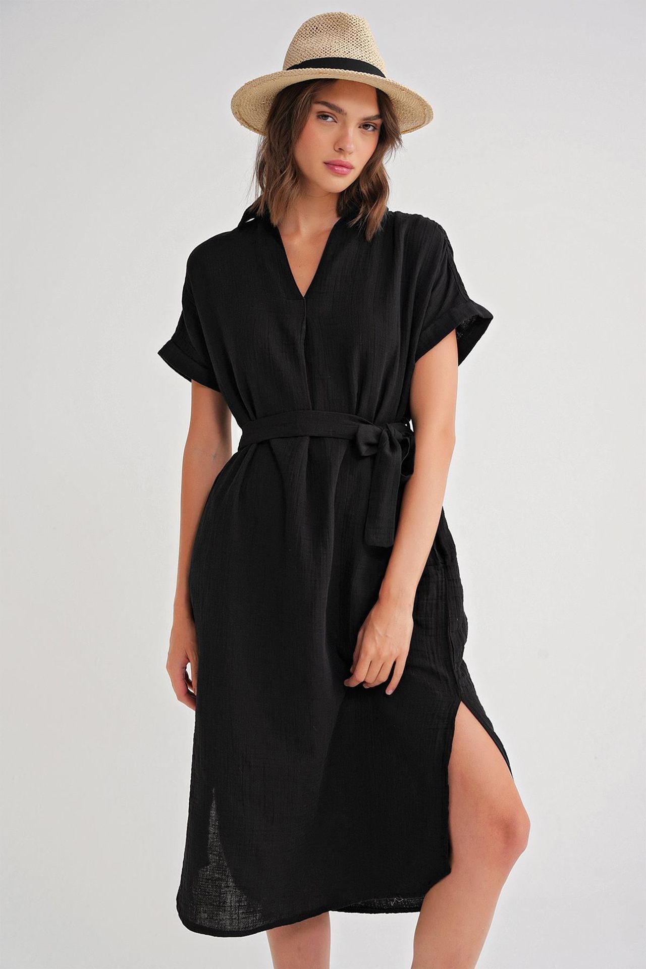 Mixray Belted Short-Sleeve Midi Dress 4