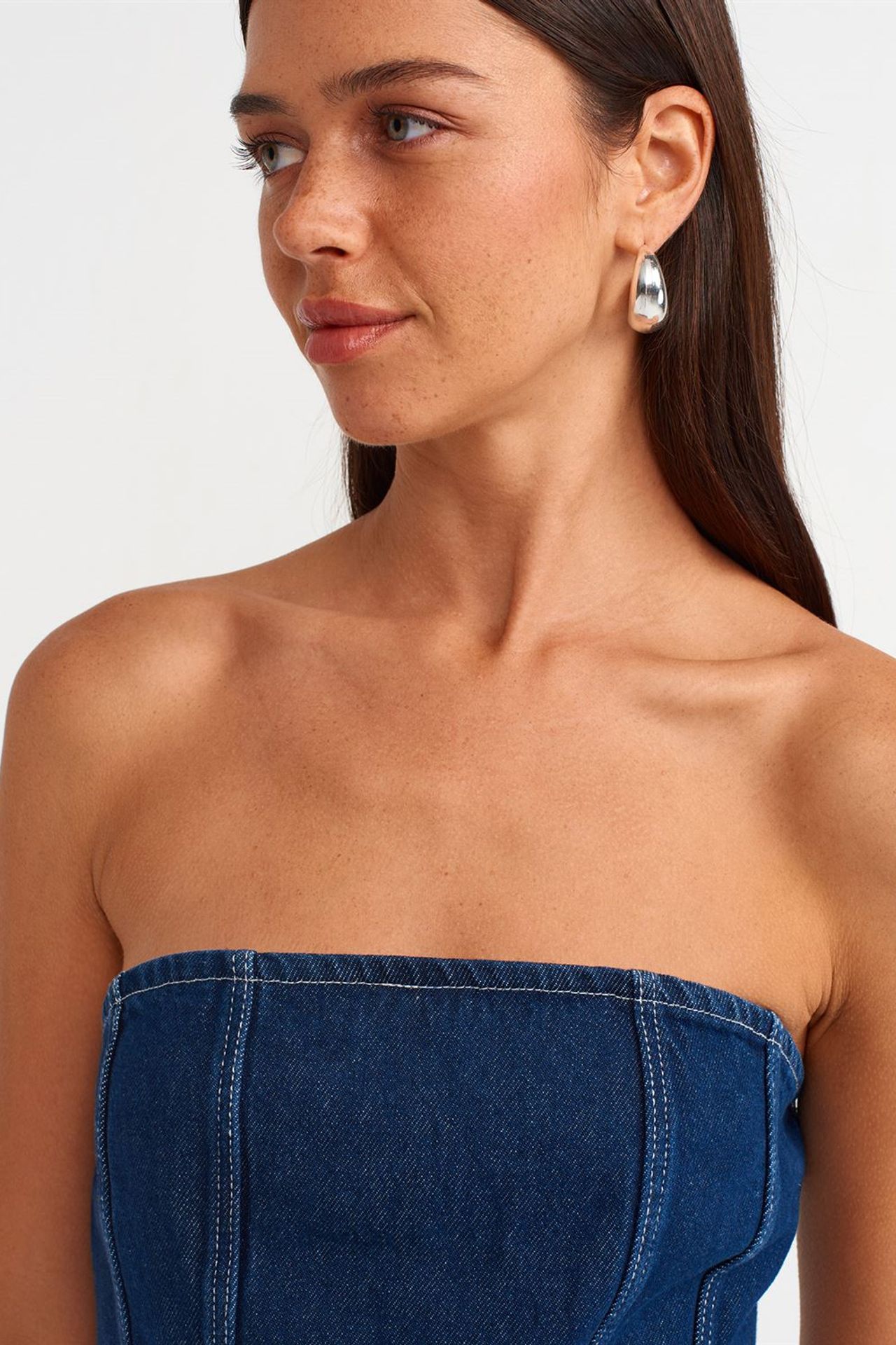 DILVIN Strapless Mini Denim Dress With Belt 4