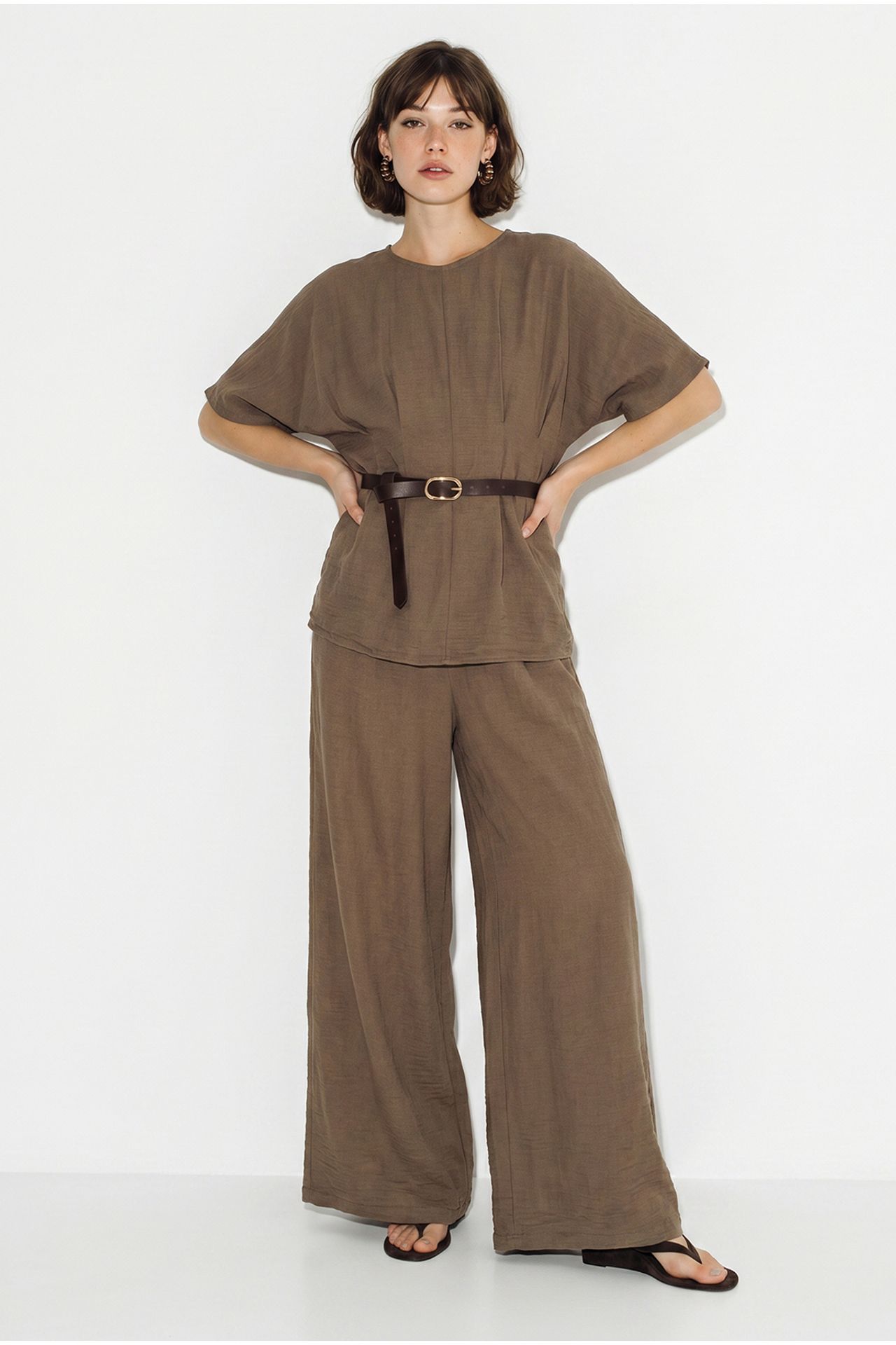 LUCCI Viscose-Linen Blouse And Wide-Leg Trousers Set 3