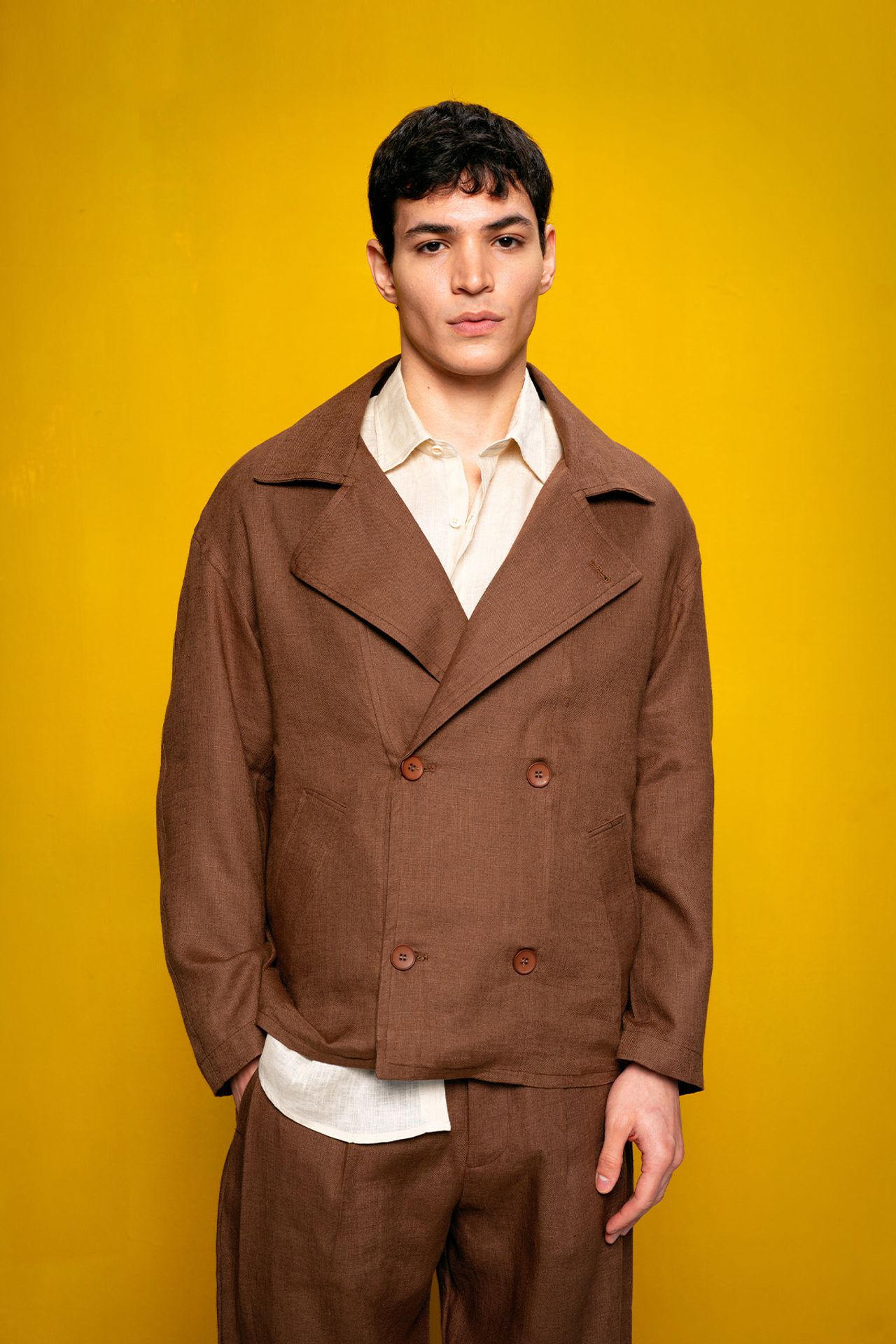 GIESTO Buttoned Linen Jacket with Jacket Collar 2