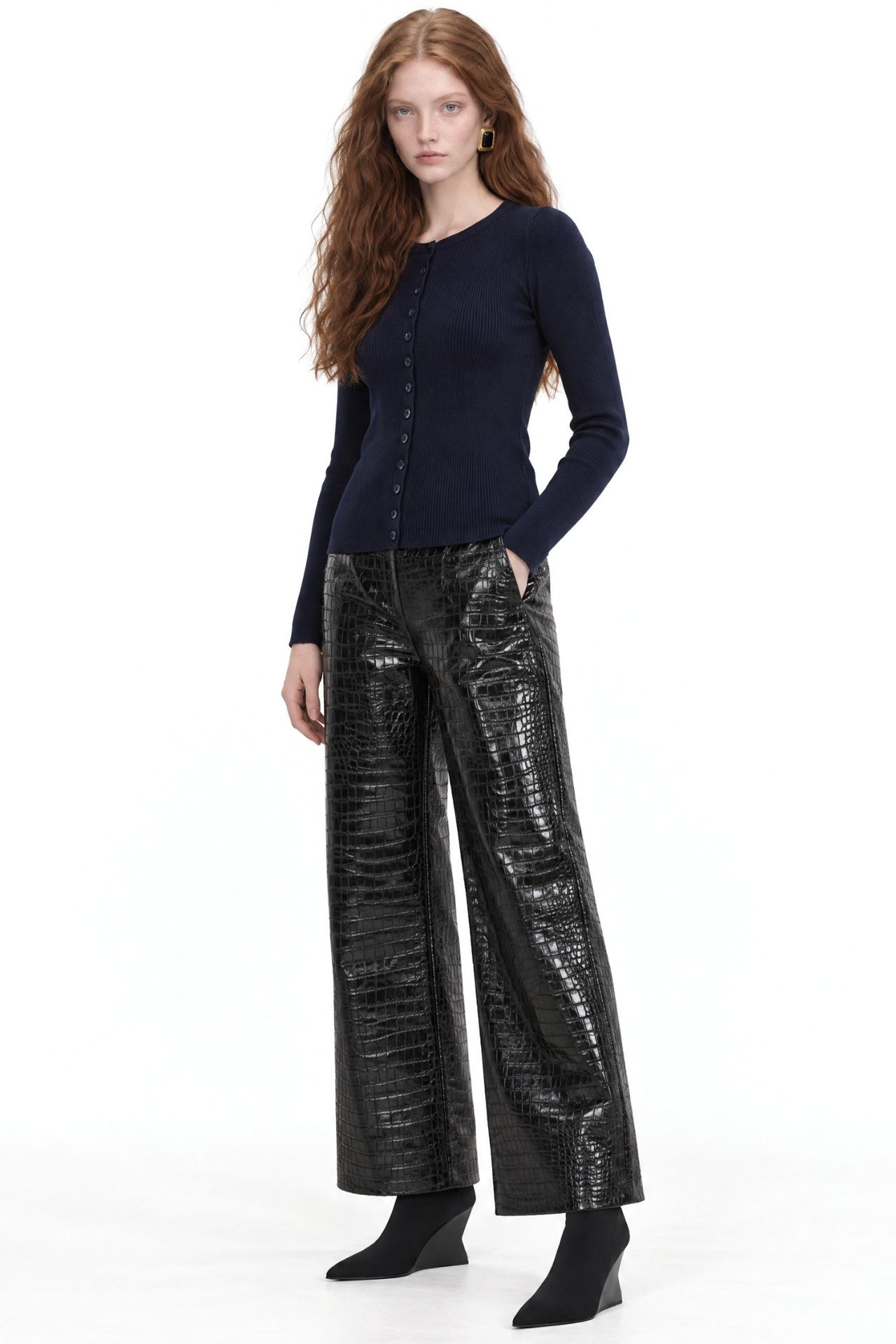 Mixray Buttoned Slim Fit Ribbed Knit Cardigan 2