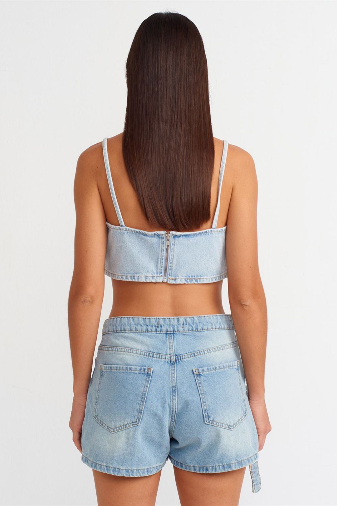 DILVIN Kemerli Mini Denim Kloş Etek 2