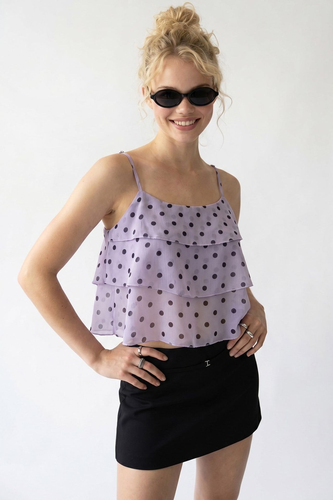 MIXRAY Puantiyeli Şifon Crop Top 3