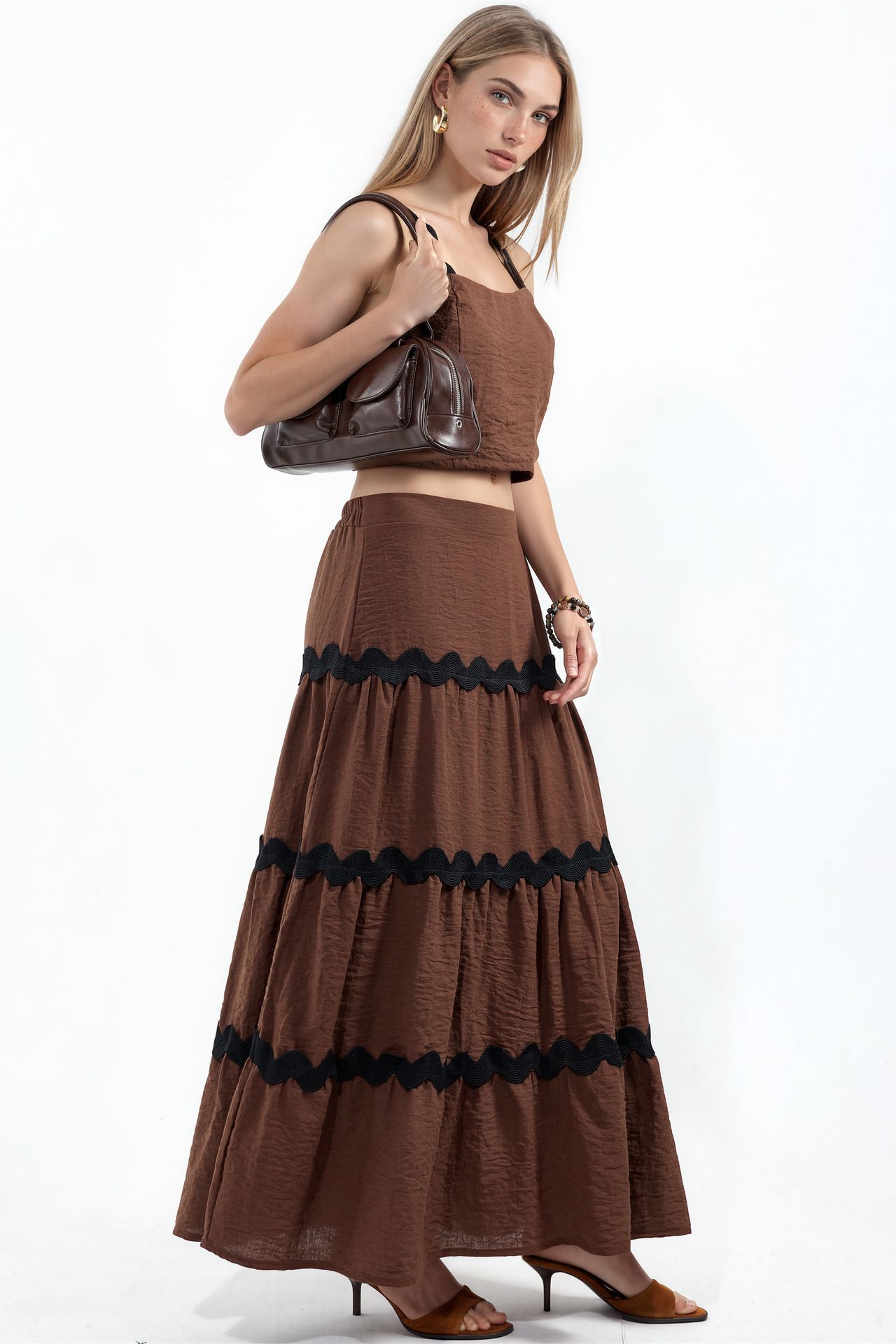 MSN Striped Linen-Blend Blouse And Skirt Set 2