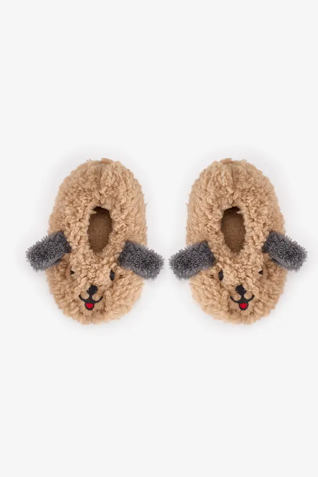 PENTI Boys' Fluffy Dog Cat Pattern Textured Bootie Slippers