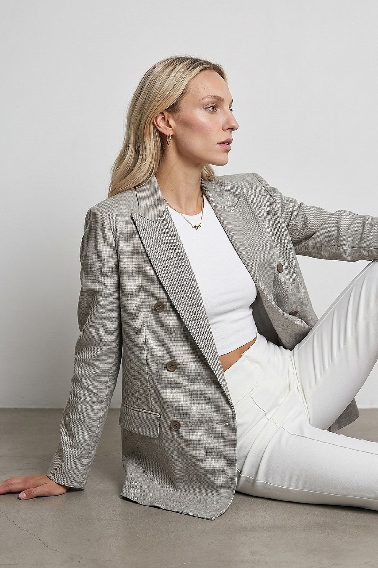 DILVIN Long Shawl Collar Crepe Blazer
