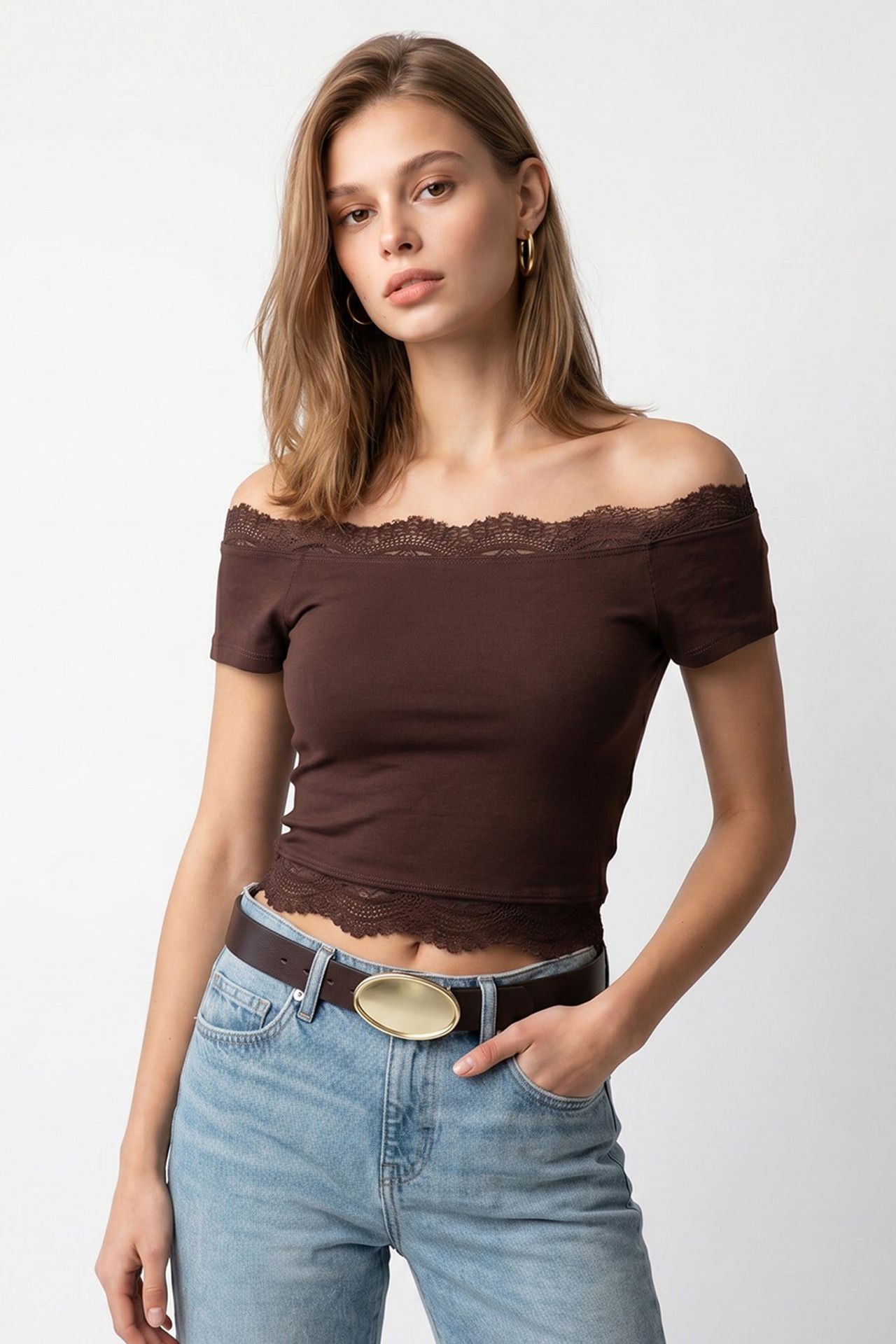 MIXRAY Embroidered Slim-fit Boat Neck Crop Top 4