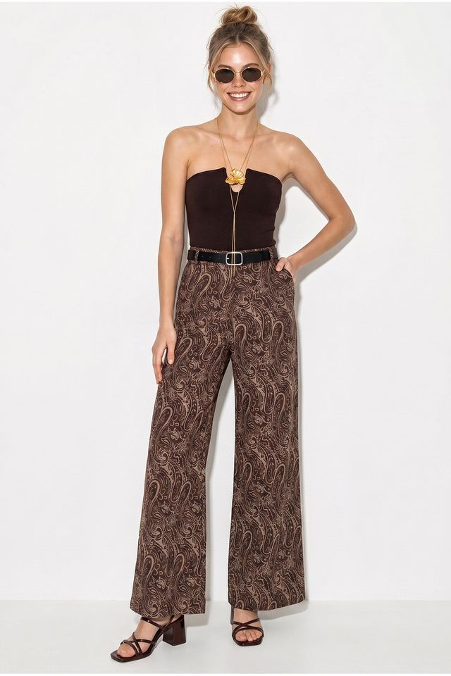 LUCCI Women's Belted Wide Leg Pants
