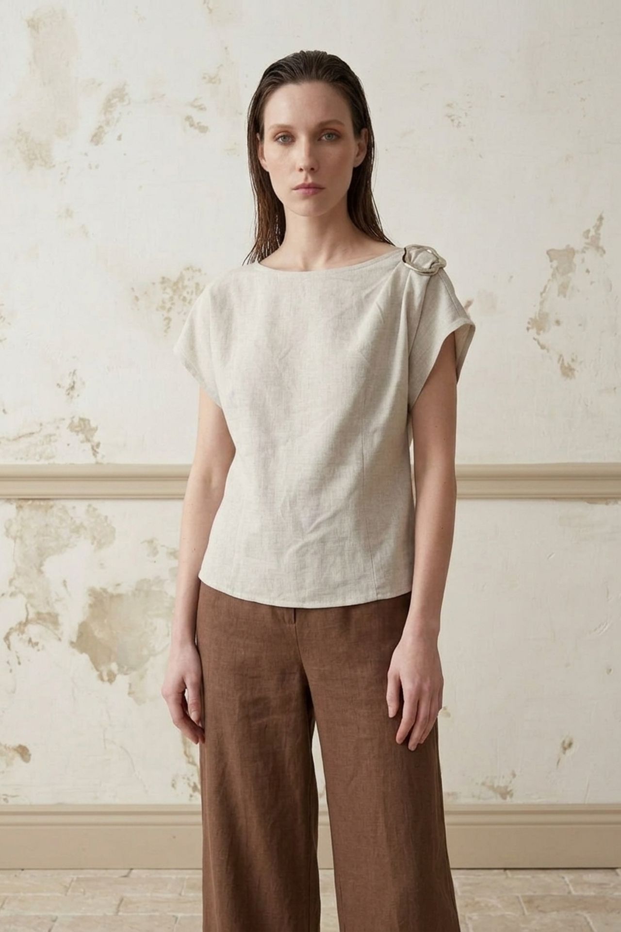 MY FASHION Cotton Poplin Boat Neck Blouse with Bow Detail 2
