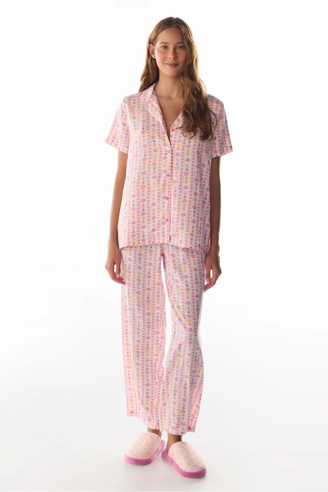 PENTI Flora Floral Short Sleeve Shirt Trousers Pajama Set