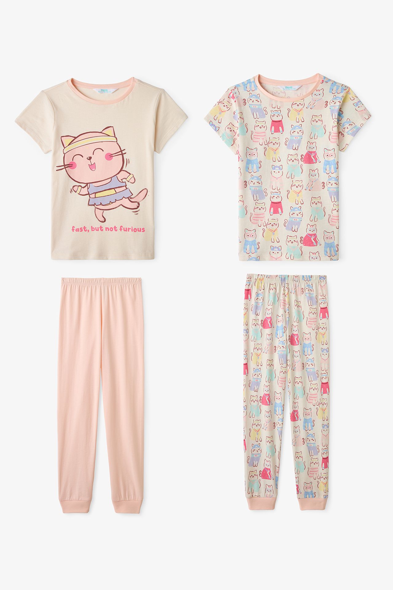 PENTI Girls' Fast Cat Short Sleeve Pajama Set 2