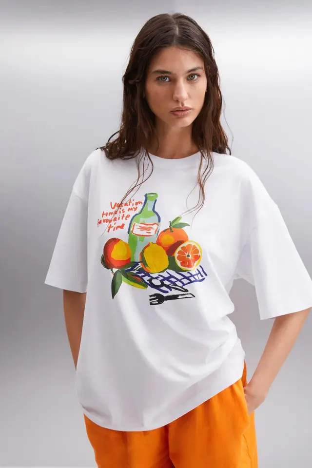 GRIMELANGE Oversized Printed Crew Neck T-Shirt