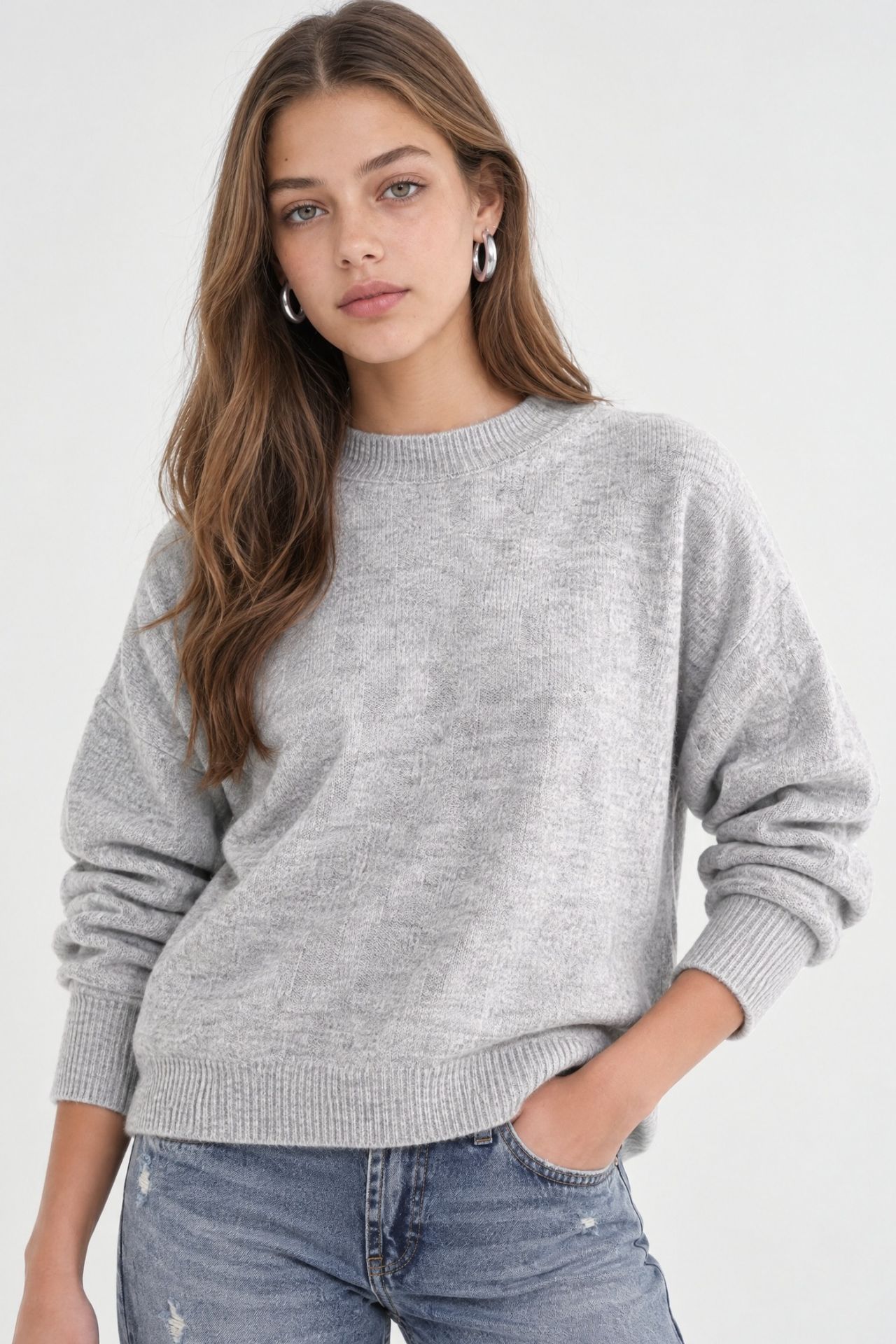 Mixray Ribbed Knitwear Pullover Sweater with Hair Braid Pattern 1