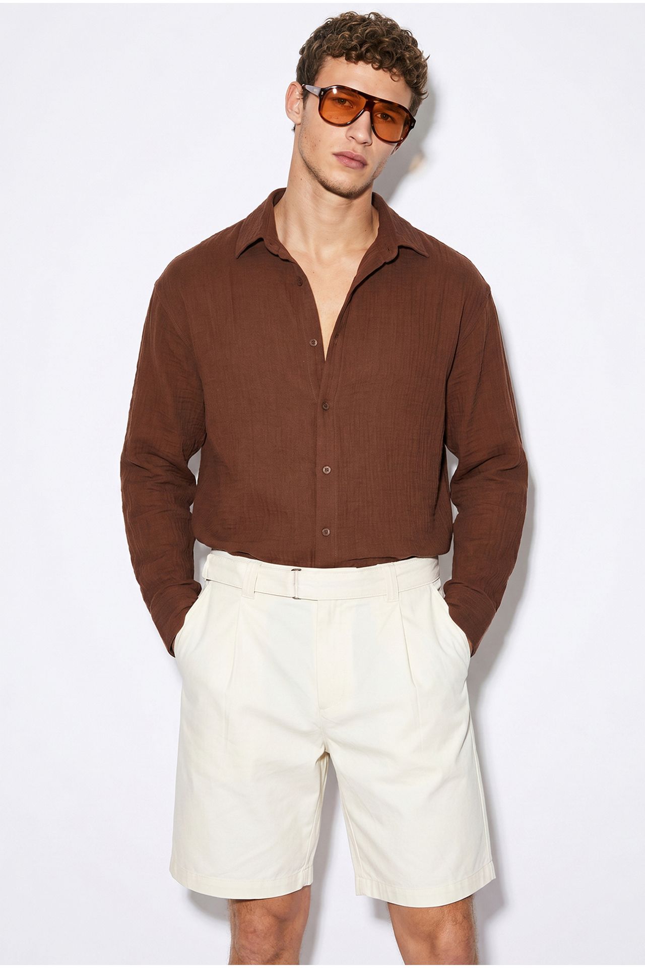 LUCCI Oversized Textured Button-Front Shirt 3