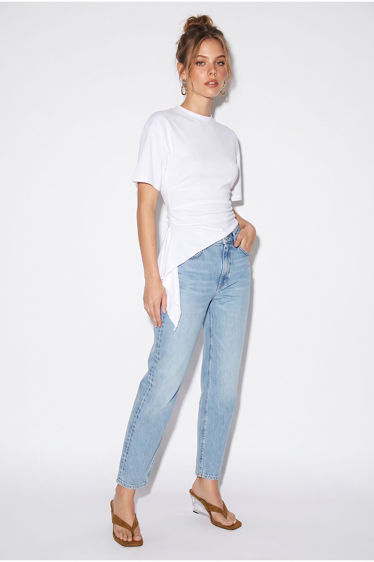 LUCCI Fitted Jersey Blouse With Drape Detail 6