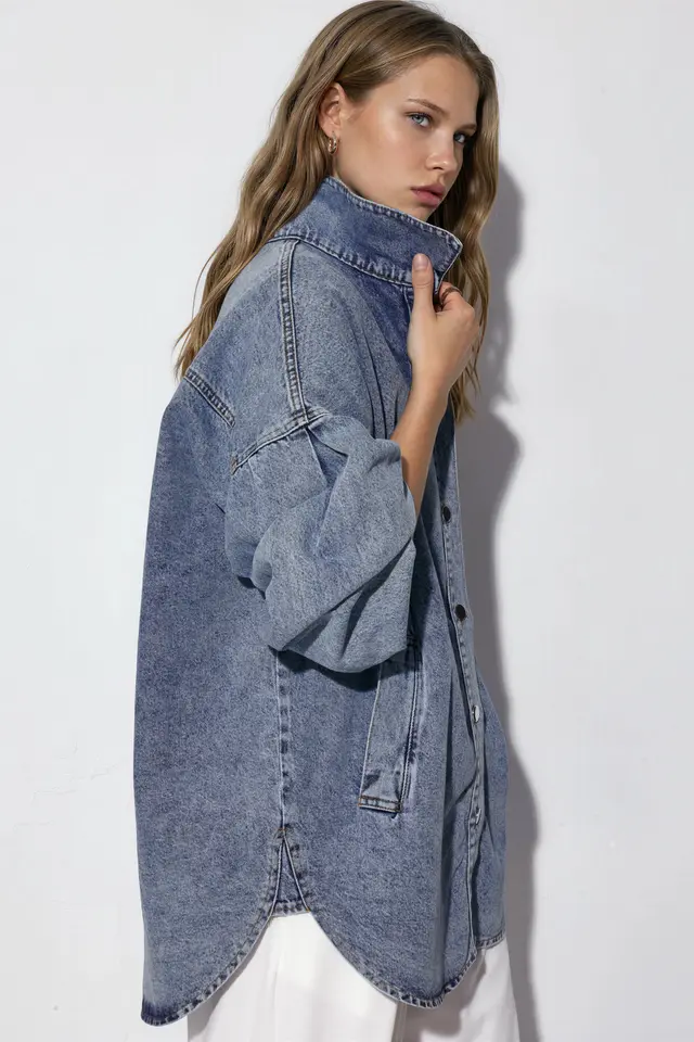 BDART Oversized Denim Jacket with Shirt Collar
