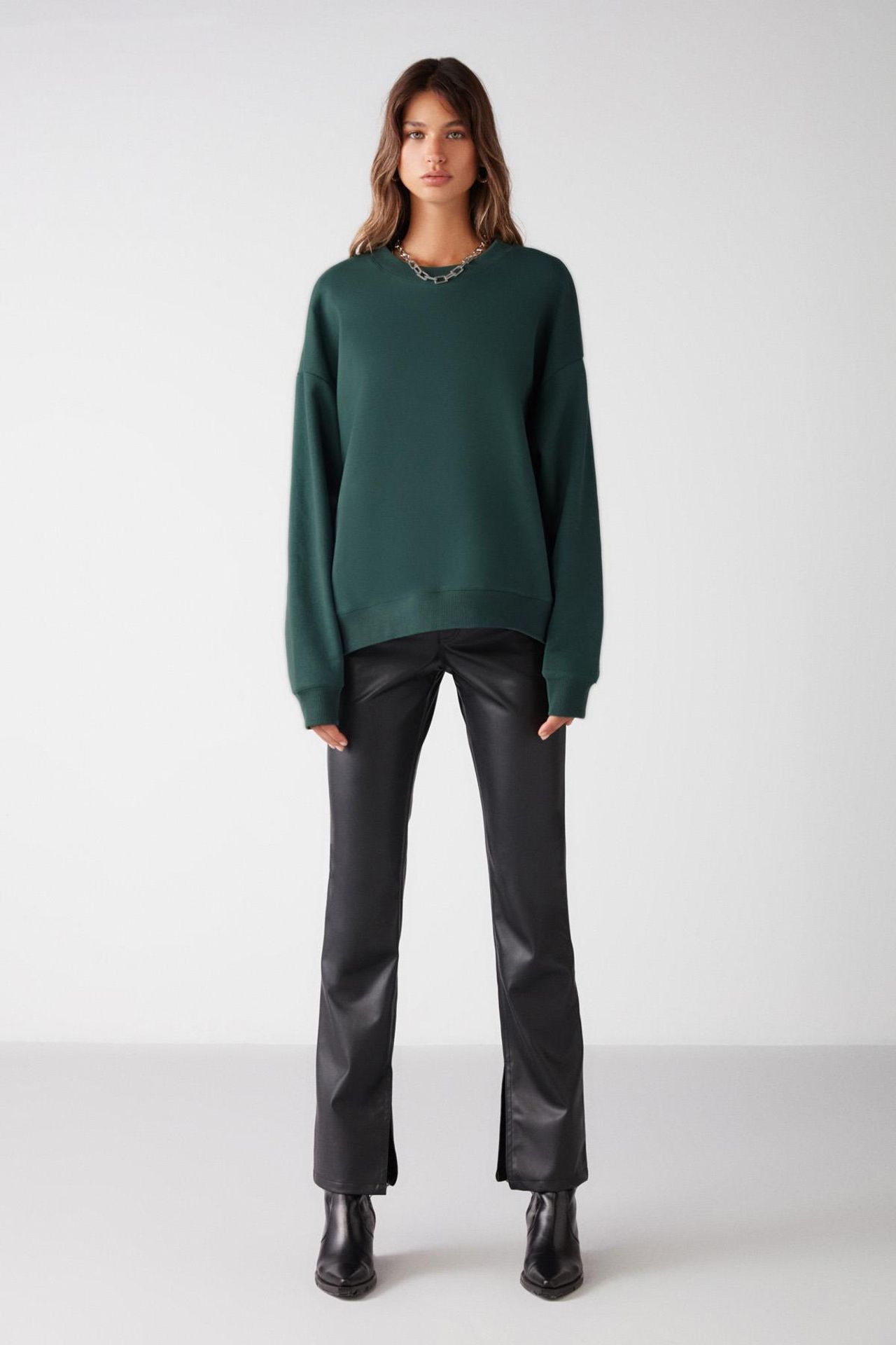 GRIMELANGE Geniş Kesimli Fitilli Bisiklet Yaka Sweatshirt 2