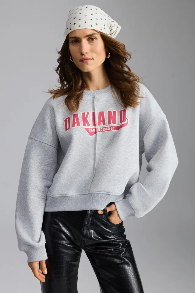 GRIMELANGE Oversized Printed Crew Neck Sweatshirt
