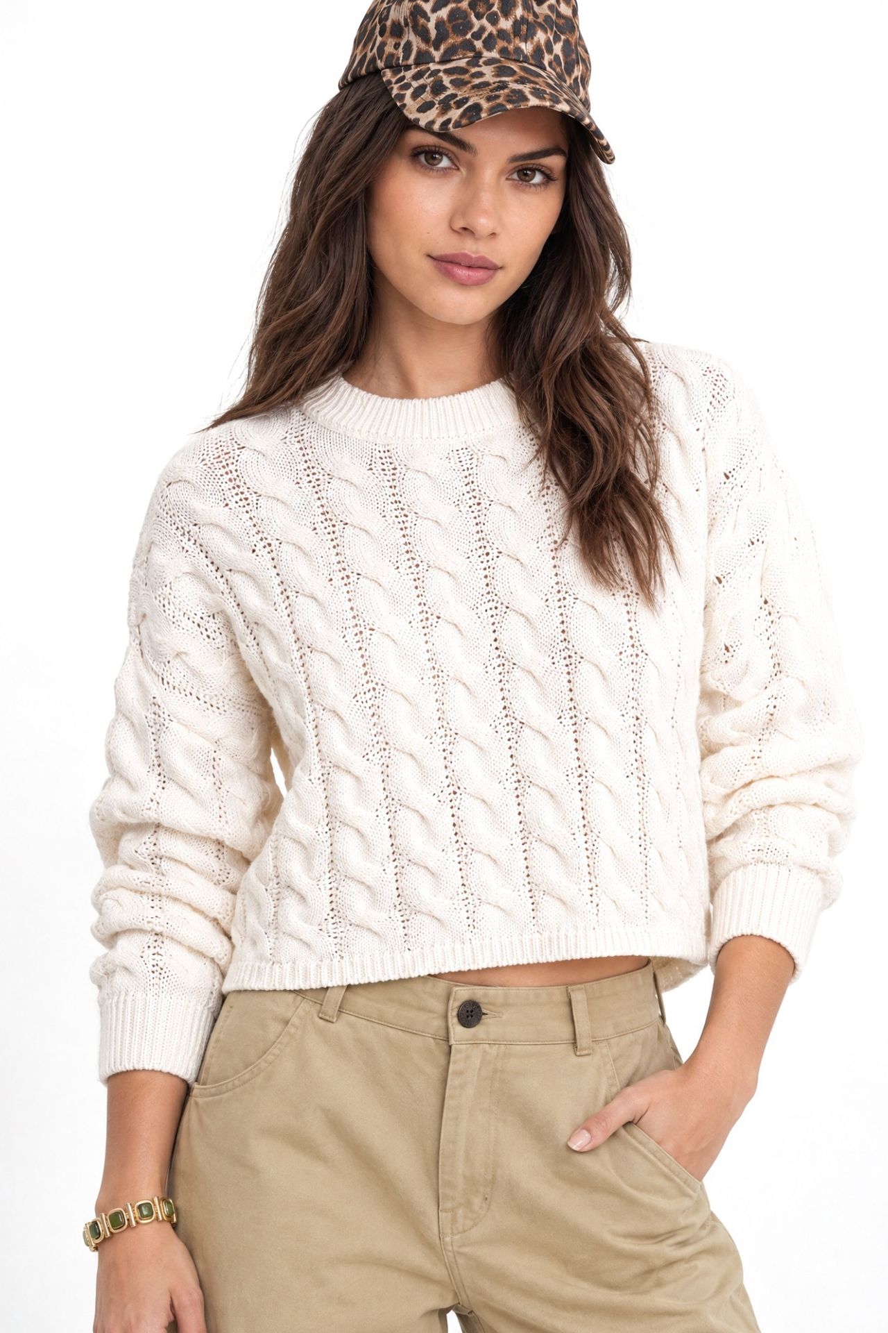 Mixray Cable Knit Pattern Crew Neck Sweater 1