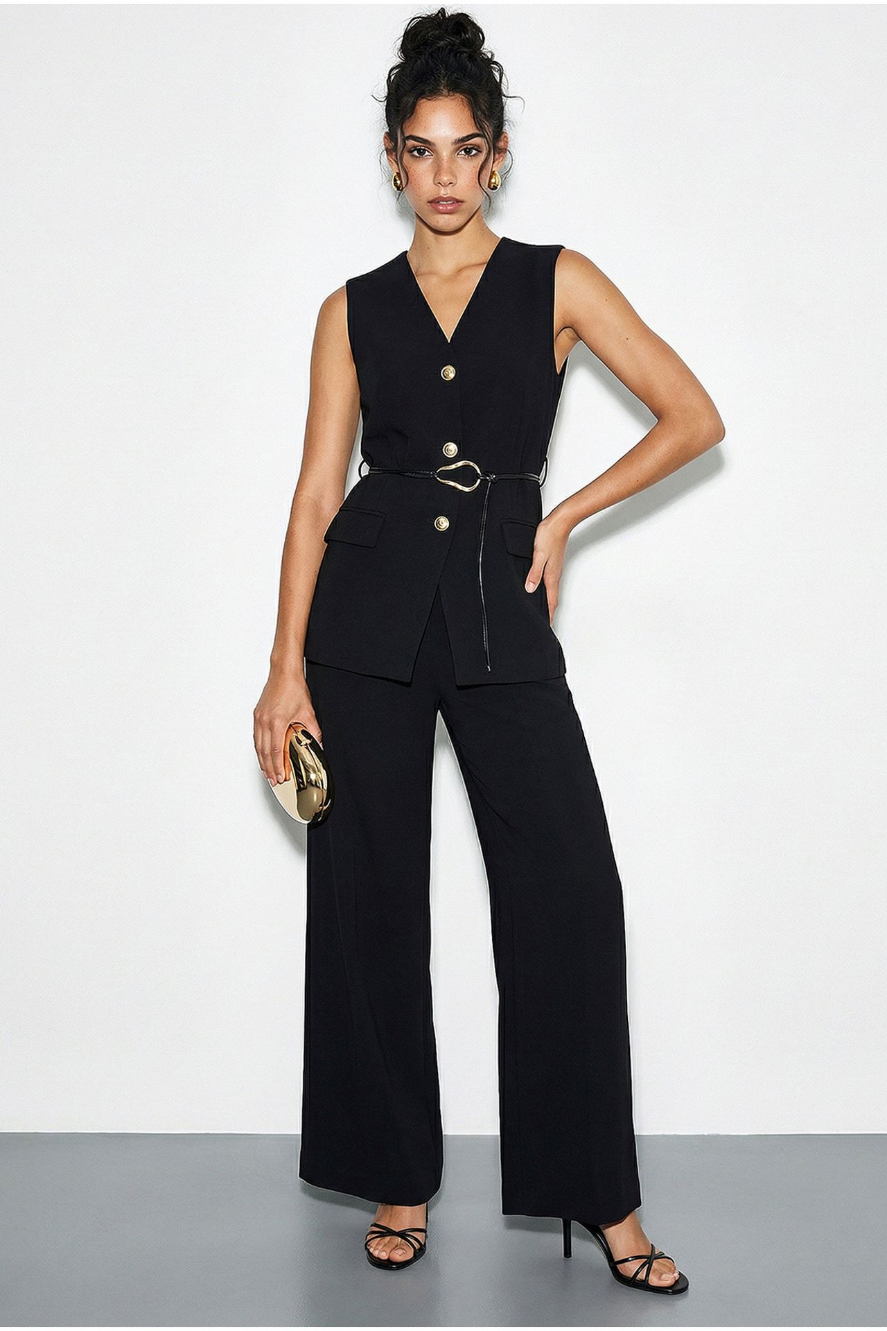 LUCCI High Waist V-Neck Belted Two-Piece Co-ord Set 1
