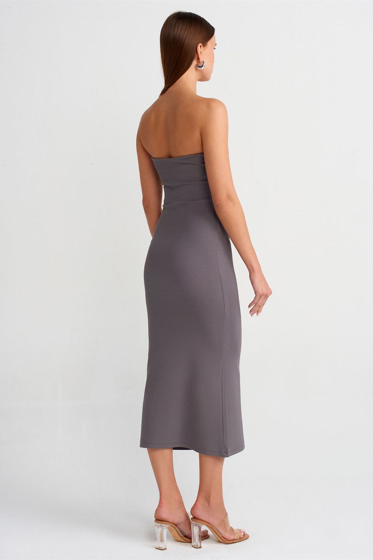 DILVIN Straplez Bodycon Midi Elbise 2
