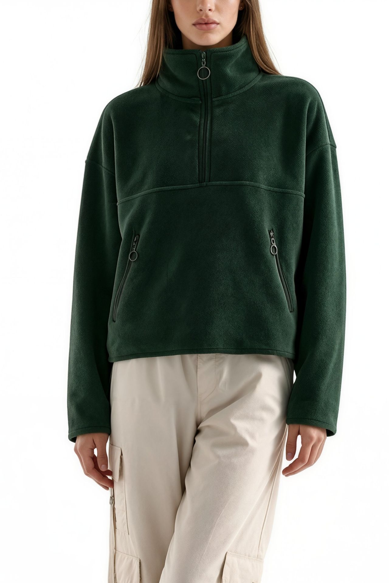 BUSEM Kadın Yarım Fermuarlı Kısa Sweatshirt 4