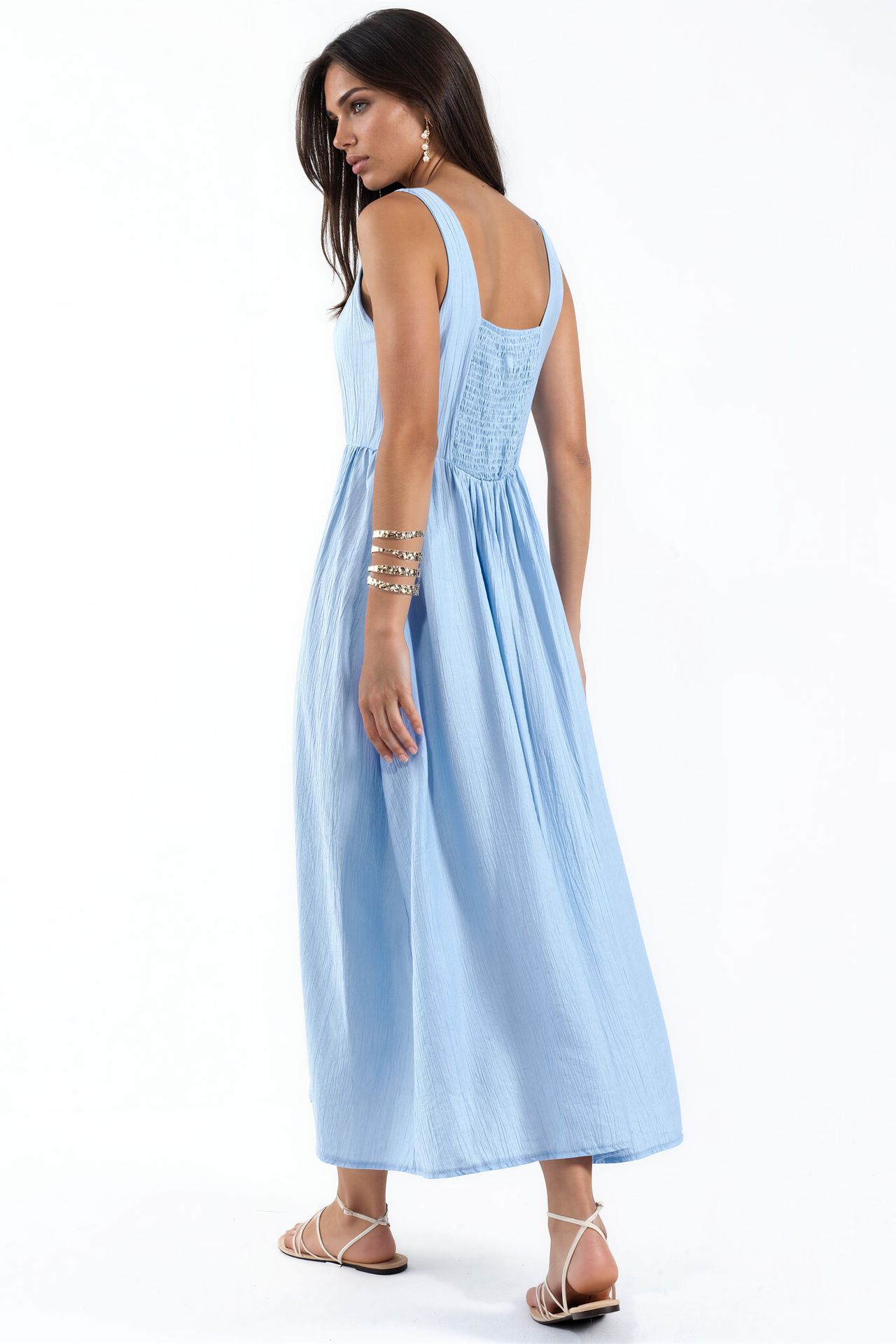 BUSEM Solid Midi Dress with Square Collar 3