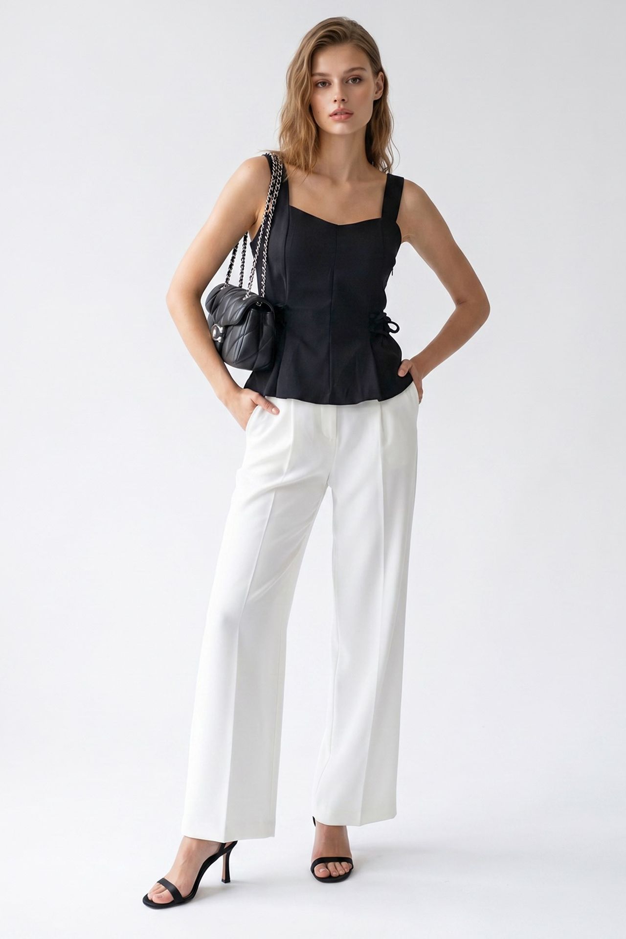 MIXRAY Kolsuz Kare Yaka Peplum Bluz 5