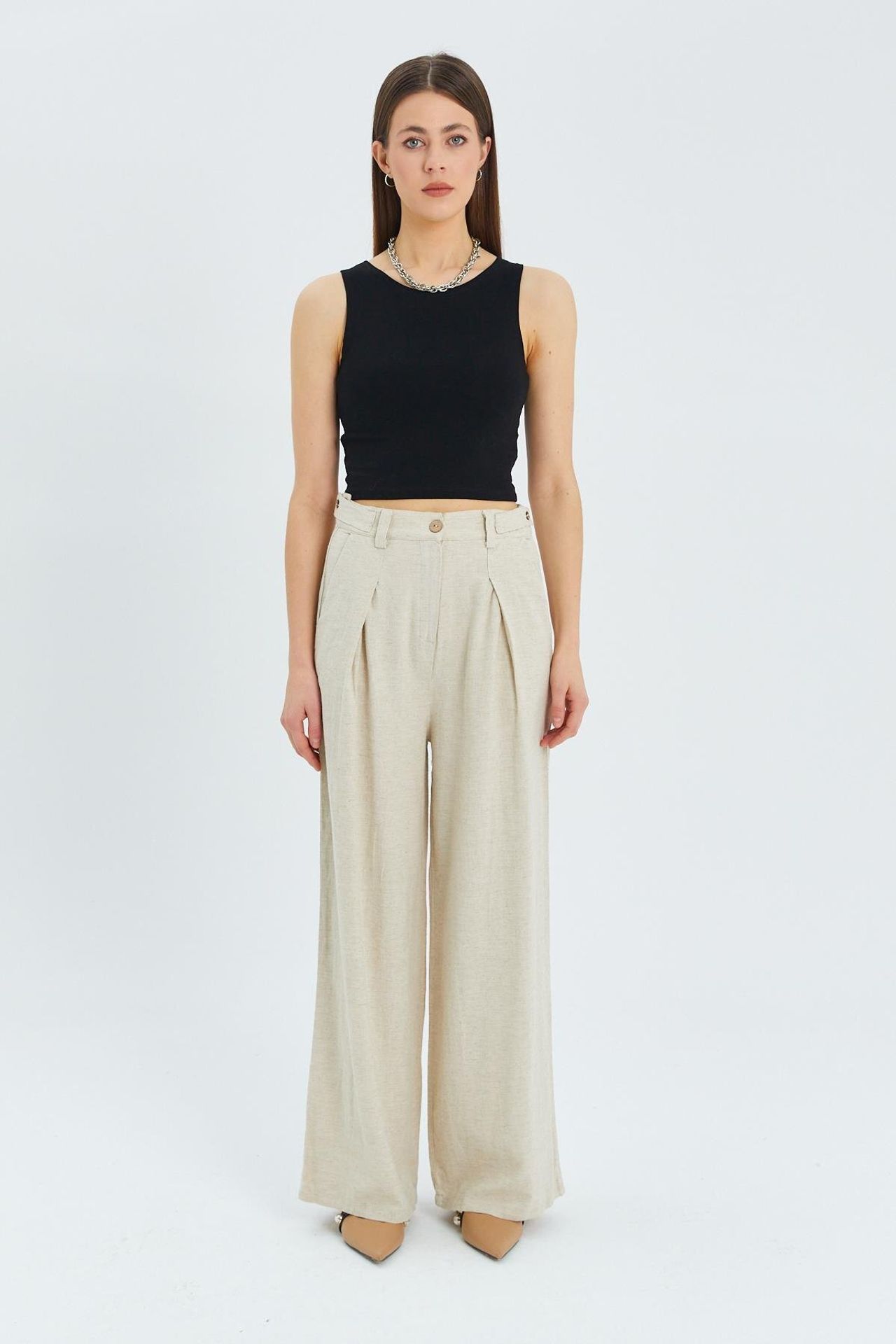 Mixray High Waist Pleated Palazzo Pants 2