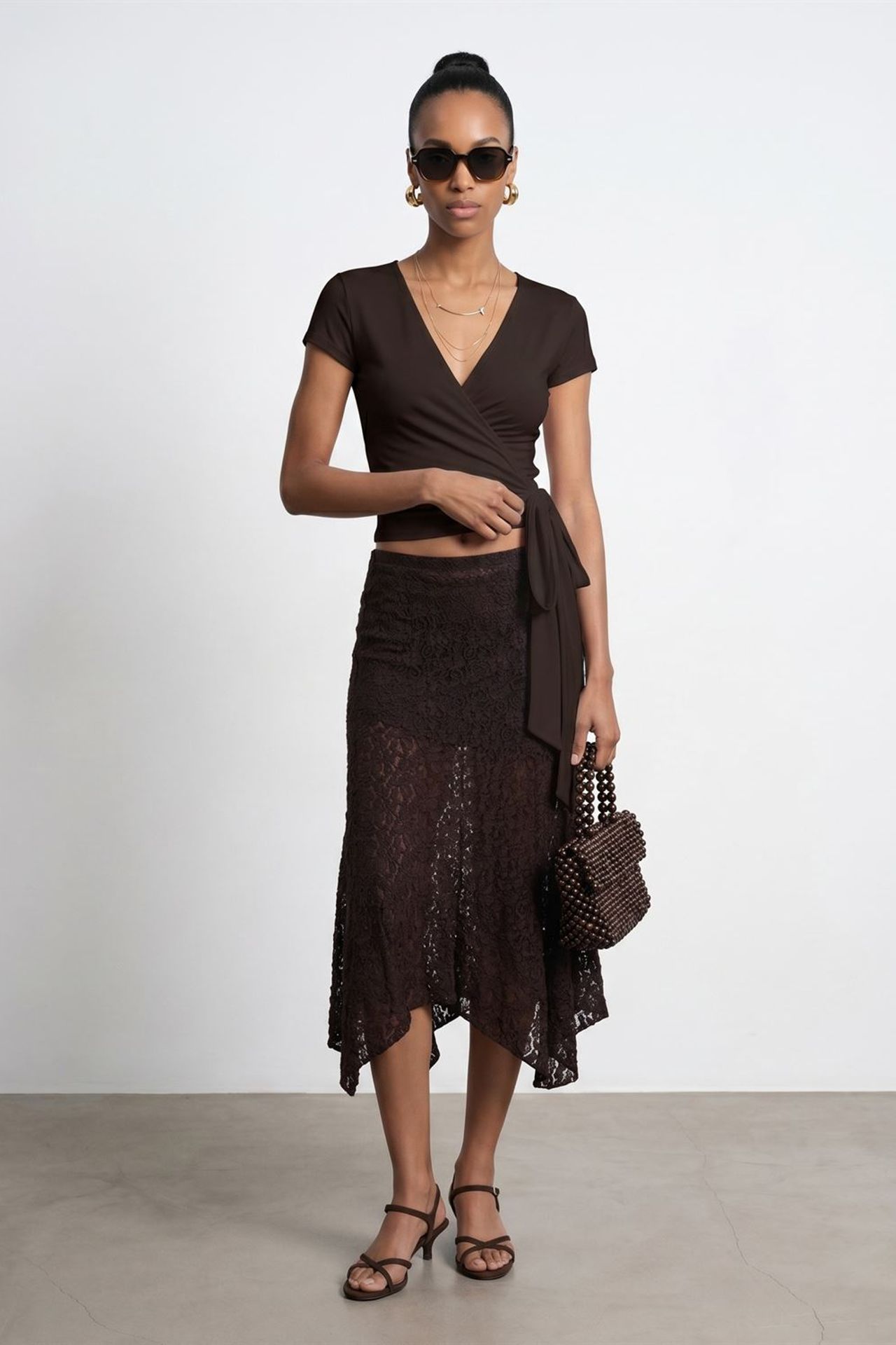 DILVIN Crop Wrap Blouse With Tie Detail 4
