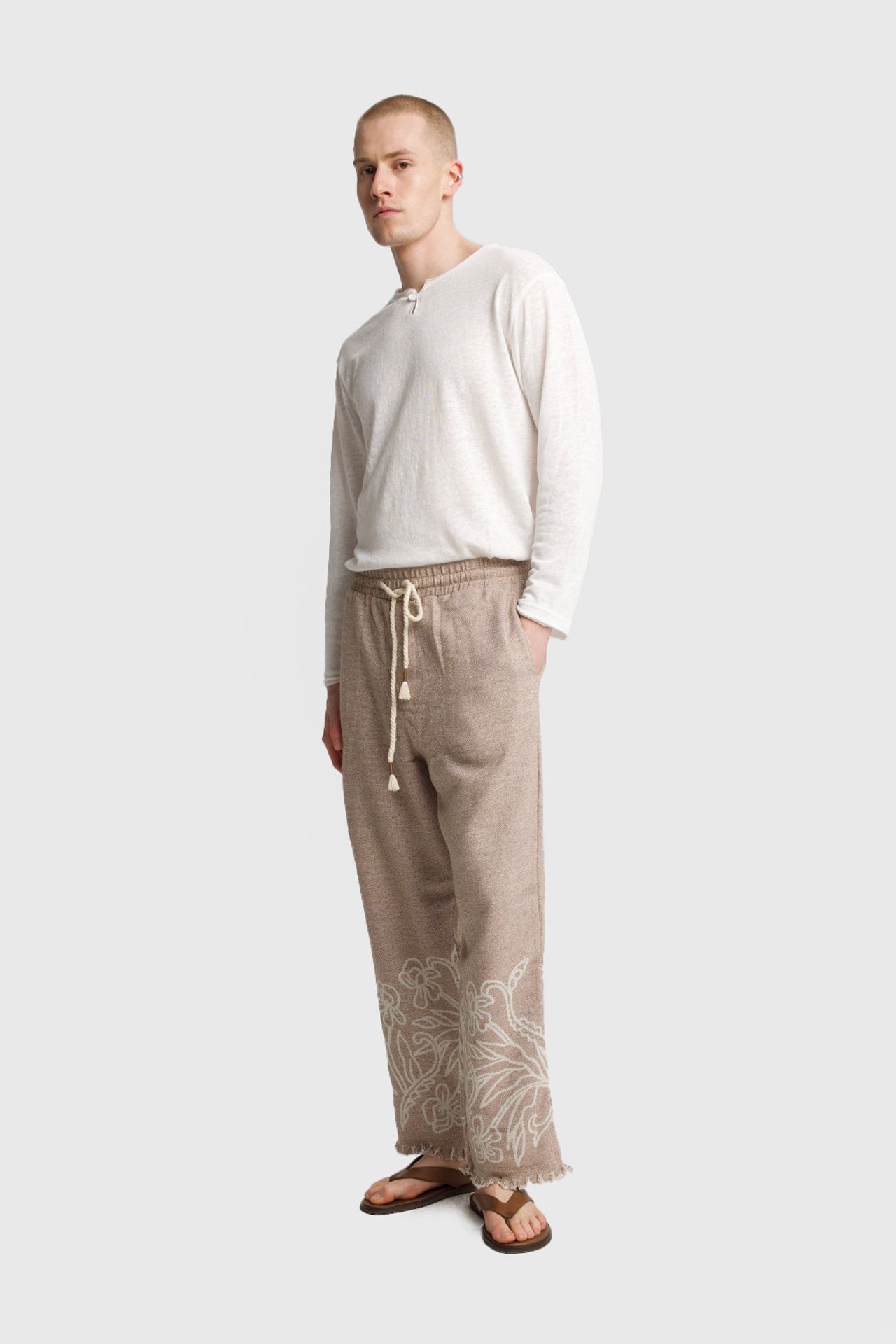 GIESTO Men's Cotton Embroidered Knit Wide-Leg Pants 4