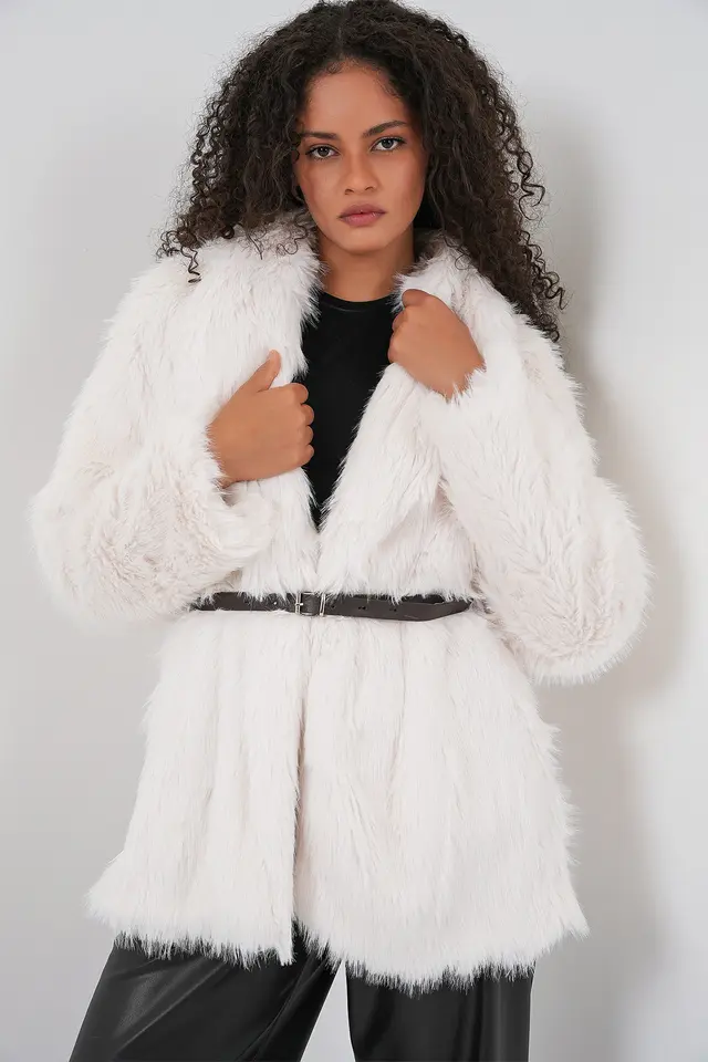 BDART Long Oversized Faux Fur Coat With Belt