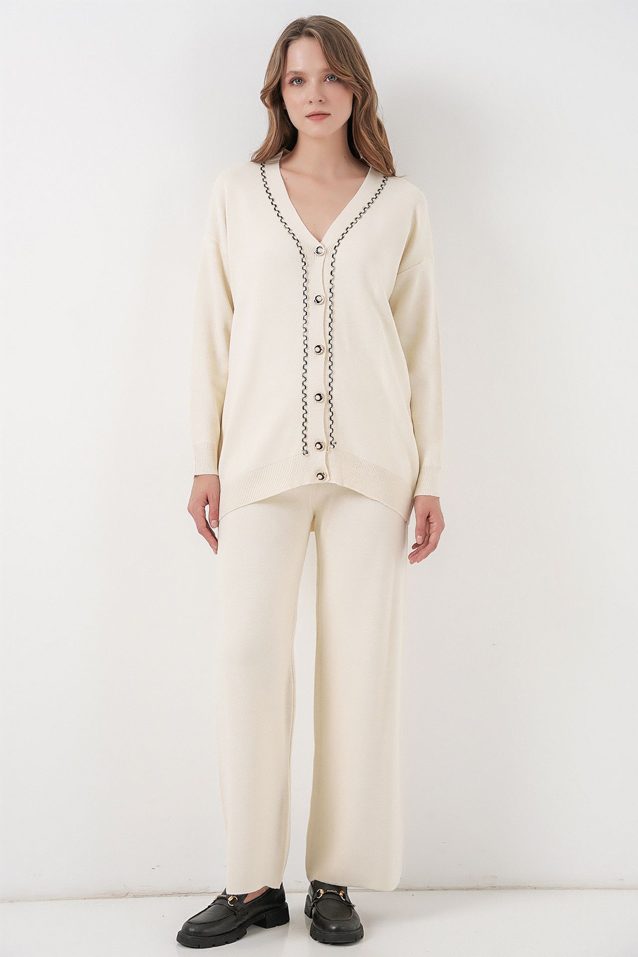 BDART V-Neck Cardigan and Wide Leg Pants Set 1