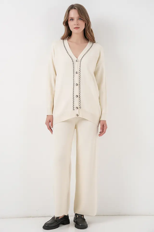 BDART V-Neck Cardigan and Wide Leg Pants Set