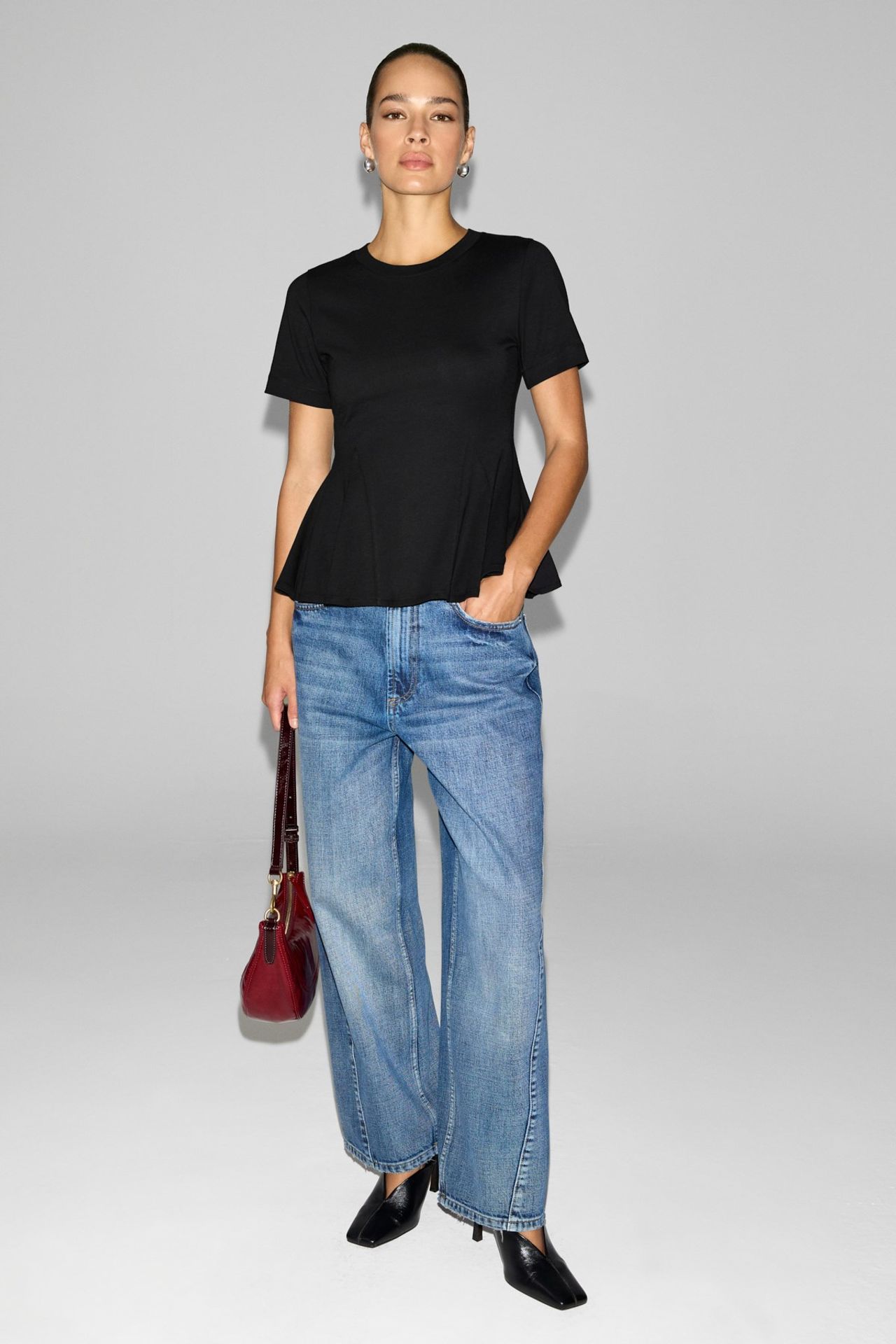 GRIMELANGE Fitted Peplum Crew Neck Blouse 4